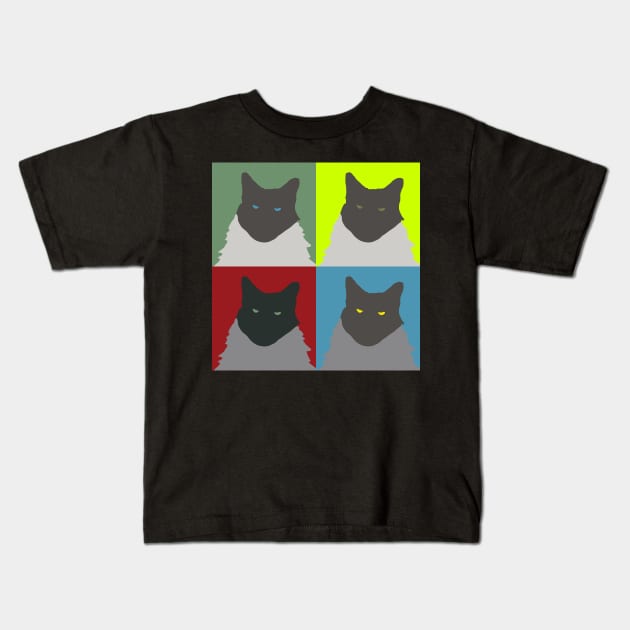 Pop Art Abstract Cats Kids T-Shirt by ellenhenryart